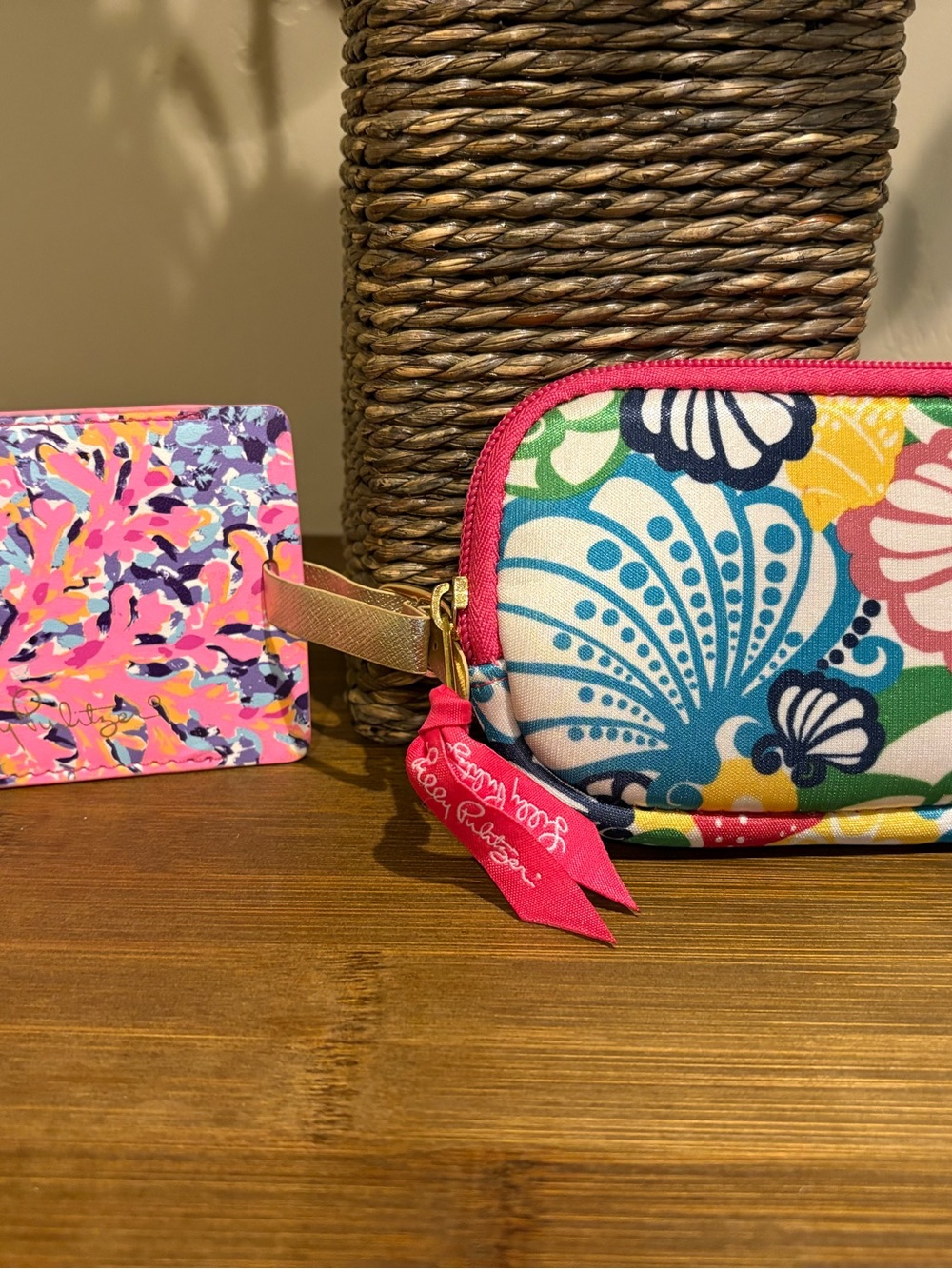 Two Lilly Pulitzer items, One neoprene zip pouch wristlet & 1 NWOT Luggage Tag